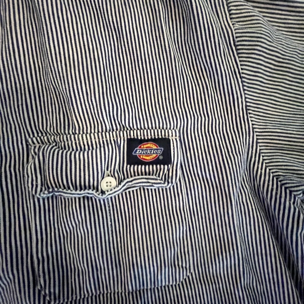 Dickies Men’s Navy and White Stripe Short Sleeve Button-Front Shirt XL - Picture 3 of 4